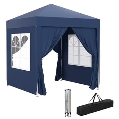 Outsunny Tonnelle de Jardin extérieure 2 x 2 m, tonnelle Pliante Pop-up, réglable en Hauteur, Protection UV, Cadre en Acier, 4 côtés Amovibles, pour Camping, Festival, Plage, Sac de Transport, Bleu