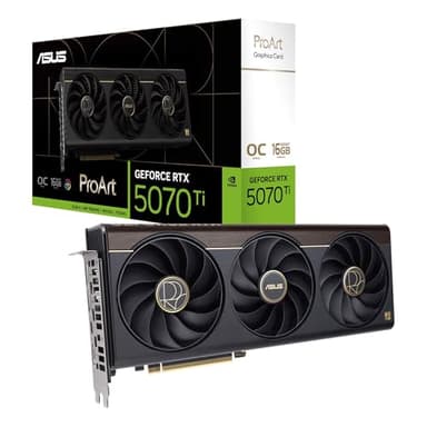 ASUS ProArt GeForce RTX 5070 Ti 16GB GDDR7 OC Edition – Carte Graphique (PCIe 5.0, USB Type-C, HDMI, Display Port 2.1, 2.5 Slot, Ventilateurs axiaux, Chambre à Vapeur, Tampon Thermique GPU)