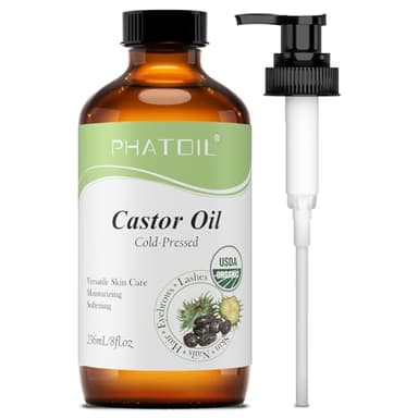 PHATOIL Huile de Ricin BIO 236ML - Organic Castor Oil 100% Naturelle Pure - Pressée à Froid - Sans Hexane - Vegan & Cruelty Free - Huile pour Cheveux, Cils, Sourcils, Peau, Ongles, Barbe