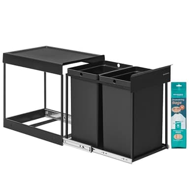 SONGMICS Poubelle de Tri Sélectif, Poubelle de Cuisine Extractible Coulissante, 2 Seaux de 20 L, Coulissement en Douceur, Structure en Acier, Couvercle en ABS, Noir d'Encre LTB951B01