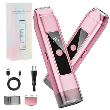 Mini Épilateur Bikini Électrique 2-en-1 pour Femmes - Rasoir avec Double Tête et Écran Numérique, Étanche IPX7, Nettoyage Facile - Pour Visage, Jambes et Zone du Maillot - Rechargeable (Rose)