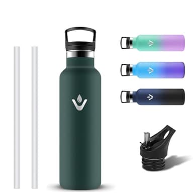 Grsta Gourde Isotherme, Gourde 500ml avec Paille, Anti Fuite Gourdes Inox Enfant sans BPA, Bouteille d'eau en Acier Inoxydable, Reutilisable Bouteille Isotherme pour Randonnée, École, Bureau