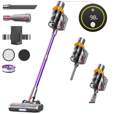ANYSON 45Kpa/550W/70 Minutes Aspirateur Balai sans Fil,Aspirateur sans Fil Ecran Tactile,1,6L Capacité,8 Système de Filtration de Niveau,Aspirateur balais pour Sols Durs/Les Poils d'animaux/Tapis