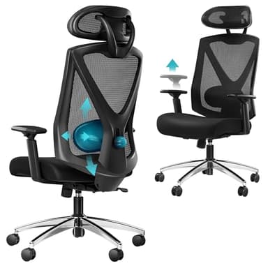 Hzuaneri Chaise Bureau Ergonomique, Chaise D'ordinateur avec Soutien Lombaire Réglable, Appui-tête et Accoudoirs, Chaise Pivotante Réglable en Hauteur, Capacité de Poids Maximale 150 kg, ON00299B