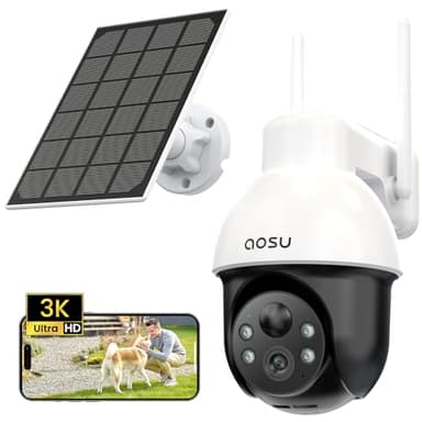 AOSU 3K Caméra Surveillance WiFi Exterieure sans Fil, 5MP Camera de Surveillance Extérieur avec Panneau Solaire Mobile pour Sécurité à Domicile, 360° PTZ, Suivi Automatique, Vision Nocturne Couleurs