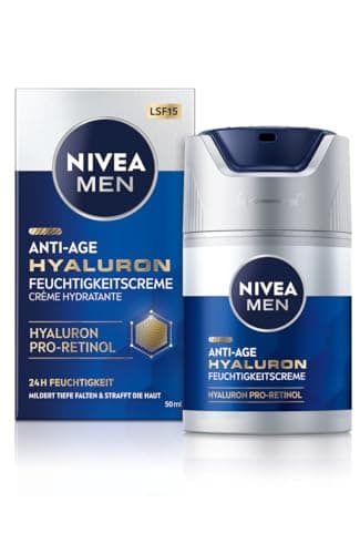 NIVEA MEN Crème hydratante anti-âge à l'acide hyaluronique, au pro-rétinol et SPF 15 - Crème pour le visage hydratante pendant 24 h et réduction visible des rides (50 ml)