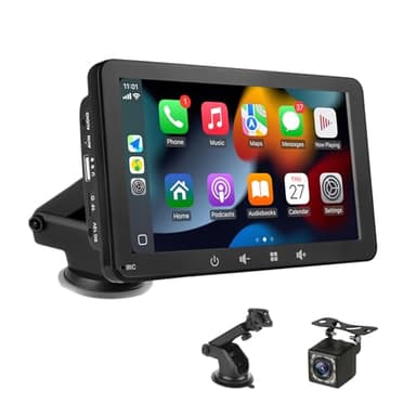 Écran Voiture 7" avec Carplay et Android Auto sans Fil – Autoradio Portable avec Écran Tactile | Caméra de Recul | Transmetteur FM, AUX,USB| Play pour la Plupart des Voiture (7 Pouces + Caméra)