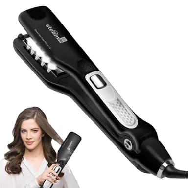 Lisseur Vapeur Professionnel avec Écran LCD pour un Lissage Longue Durée, Plaques en Céramique et 5 Températures (150°C/170°C/190°C/210°C/230°C), Chauffe Rapide, Prise Européenne, Noir