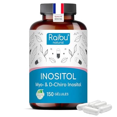 Inositol, Myo Inositol & D-Chiro, 150 Gélules - SOPK & Équilibre Féminin, Avec Vitamine B6, Acide Folique et Chrome - Naturel, Sans Additifs et Végan - Raibu