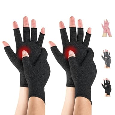 Novetec Gants Arthrite Sans Doigts Compression Femme Homme Soutien Mains pour Polyarthrite Rhumatoïde Arthrose Soulagement Maladie Raynaud Respirant Lavable Machine Taper Conduire Travail 2 paire
