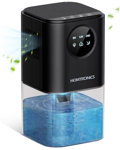 Deshumidificateur d Air Anti Moisissure, [1700ml] Homtronics Deshumidificateur d air,avec Lumière LED 7 Couleurs, Minuterie 8/12/24H,Portable, Silencieux, pour Maison,Chambre,Moisissures,Bain,Noir