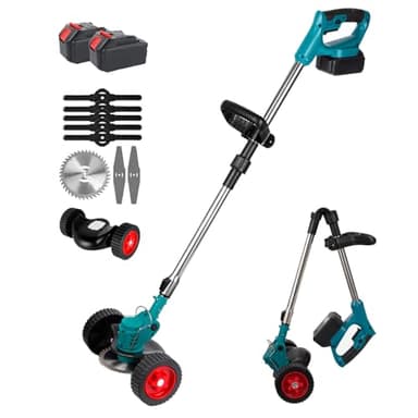 Tondeuse à gazon à 2 roues sans actionnement, batterie tondeuse électrique, 1500 W Tondeuse manuelle Push avec 3 lames pour jardin, patio intérieur (bleu)