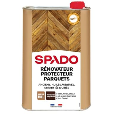 SPADO - Rénovateur Protecteur parquets - Rénove, protège, ravive et embellit - Anti rayures - Anti tâches - Brillance et éclat - Non glissant - Cire d'abeille & miel - 1 L - Fabriqué en France