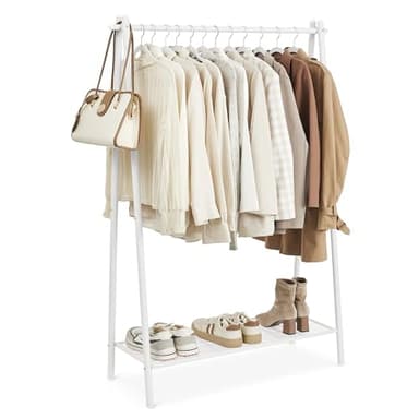 SONGMICS Portant à Vêtements, Porte-vêtements, Porte-Manteau, Penderie, Cadre en Acier, avec Tringle et Étagère, 33,5 x 92,5 x 153 cm, pour Chambre, Vestiaire, Buanderie, Blanc HSR023W01