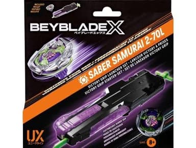 cavernedesjouets Coffret toupie - pour Beyblade x Pack Saber Samurai 2-70l - Set toupie + Lanceur Lanceur Victory à Prise - Type Attaque + 1 Carte
