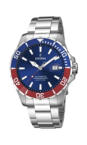 Festina Montre Homme Automatique en Acier Inoxydable 316L Argenté Montre Analogique Homme - Calendrier - Verre Saphir Haute Résistance - Étanche 20 ATM F20531/5