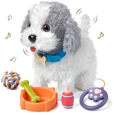 OR OR TU Chien Jouet Enfant Peluche Qui Marche et aboie en Laisse Lèche, Chien Robot Animaux Interactifs Jouet pour Enfants 3 4 5 6+ Ans Filles Garçons Cadeau