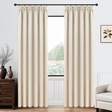 MRTREES 2 Pièces de Rideaux Occultant 140x245cm Galon Fronceur Chambre Rideaux Beige Rideau Thermique Isolant Anti Froid Rideaux Acoustique de Porte pour Salon Baie Vitrée Design Moderne