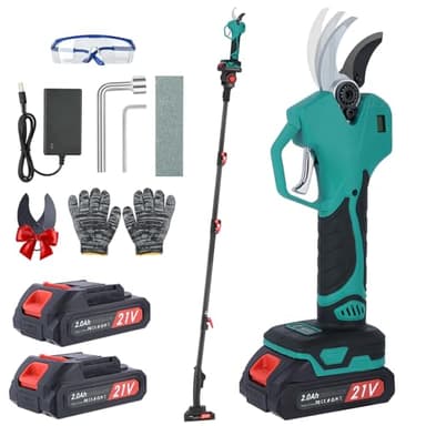 Sécateur Électrique Sans Fil 40 mm- 2M Perche Télescopique-Coupe Branche Électrique avec Écran,Secateur a Batterie 2×2000 mAh, 3 Réglages, pour la taille, le jardinage, les vergers