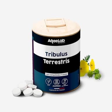 Tribulus Terrestris 2400 mg • AqeeLab Nutrition • 120 gélules végétales • 1 mois • Teneur garantie en Saponine • Force, Énergie & Libido • Fabriqué en France • Marque écoresponsable