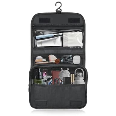 Trousse de Toilette à Suspendre pour Voyage - Plusieurs Compartiments et Poches en Filet - Pour Hommes et Femmes, Noir