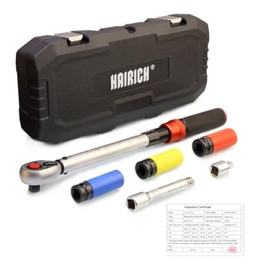 Hairich Lot de 6 clés dynamométriques 1/2" 40-210 Nm pour vélo et moto avec tige d'extension de 125 mm, adaptateur 1/2"-3/8", 3 douilles pour changement de pneu