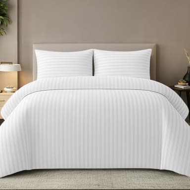 Pamposh Satinée Rayure Couette Couverture Ensembles - Prime Hôtel Qualité Édredon Couverture Literie Ensembles - Hypoallergénique Ultra Doux Microfibre Lit Lin, Double (200 x 200 cm)
