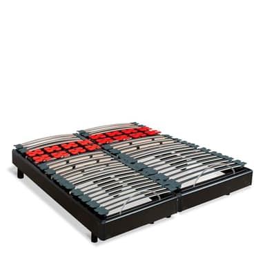 BELLECOUR Sommier Électrique 2 x 80x200 (160x200cm) 2 Places à Lattes avec tête, Buste & Pieds relevables et télécommande Filaire Modèle Bodysoft - Fabriqué en France