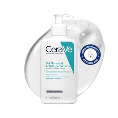CeraVe - Gel Moussant Anti-Imperfections - Purifie la Peau & Réduit les Imperfections - Acide Salicylique, Argile Blanche, Céramides & Niacinamide - Peau à Tendance Acnéique - 236 ml