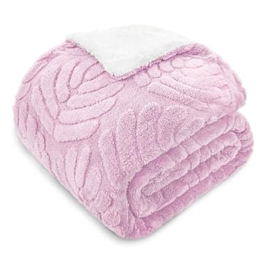 Whale Flotilla Couverture Polaire Sherpa Réversible, Plaid Canapé Épais, Couverture de Lit Douce et Chaude pour l'hiver, avec Motif Jacquard 3D, 220 x 240 cm, Lilas