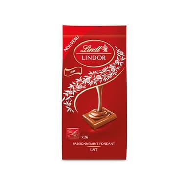 Lindt - Sachet de Carrés individuels LINDOR - Chocolat au Lait, 188g