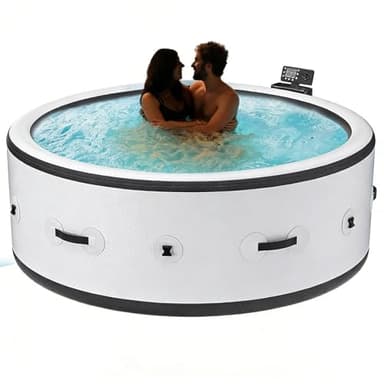 Baignoire Gonflable 2500w, Spa avec Massage pour 4 à 6 Personnes, Bain à Remous Extérieur, 150 Jets De Massage Et Lumières LED, pour Terrasse, Jardin Et Espace Extérieur (206 X 206 X 71 cm)