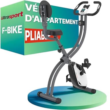 Ultrasport F-Bike Vélo d’Appartement Pliable I Vélos d'Appartement Extra Silencieux jusqu'à 130 kg avec Selle Confort, Velo d Appartement Pliable (Argent-Noir)