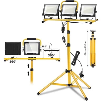 Projecteur LED Chantier avec Trépied - 300W 30000LM 6500K Projecteur Chantier vec Trépied Télescopique en Métal Réglable, Rotation à 360 °, Câble 3M, Étanche IP65 Projecteur de Chantier Pour Chantier