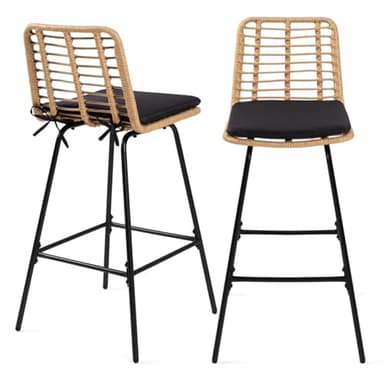 IDMarket - Lot de 2 tabourets de Bar Summer Effet rotin Pied métal Noir