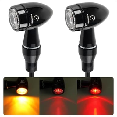 evermotor 3 en 1 Clignotants Moto LED Mini Bullet,Homologué E32 - Indicateurs Universels en Alliage CNC 12V Étanche IP67 - pour Moto, Scooter, Quad (2Pcs)