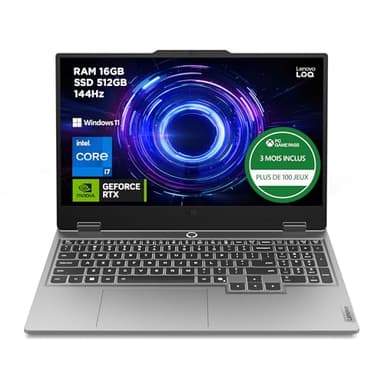 Lenovo LOQ 15IRX10 - Ordinateur Portable Gaming 15.6'' FHD (Intel Core i7-13650HX, RAM 16Go, SSD 512Go, NVIDIA RTX 5060 8GB, Windows 11) Clavier rétroéclairé en Blanc AZERTY Français - Gris
