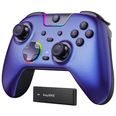 EasySMX Manette PC Sans Fil avec Boutons Silencieux/RGB/Déclencheurs Hall à Deux Niveaux/Joystick Sans Dérive, X05PRO Contrôleur de Jeu pour PC/Switch/Android/iOS/Android TV Box, 1000 mAh, Violet