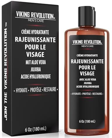 Viking Revolution - Crème Visage Homme - 180 ml- Crème Hydratante Visage Homme - Naturelle avec Acide Hyaluronique, Aloe Vera et Huile de Jojoba - Anti-Rides, Anti-Âge - Hydrate et Protège