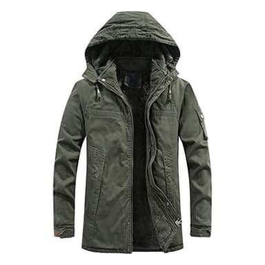 Veste d'hiver pour homme - Parka chaude doublée en polaire - Veste demi-saison avec capuche - Parka d'hiver en coton - Coupe-vent - Veste de travail militaire avec fermeture éclair, Vert armée., XL