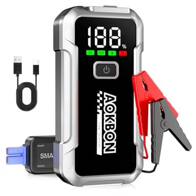 AOKBON Mini Booster Batterie Voiture 4000A 16800mAh Démarreur de Voiture 12V Jump Starter (jusqu'à 10L Essence ou 9L Diesel) avec Écran LCD Pinces Intelligentes Lampe LED pour Auto Camion Moto SUV
