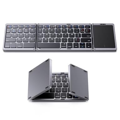 OMOTON Clavier sans Fil avec pavé Tactile, Clavier Bluetooth Pliable, Mini Clavier Portable Rechargeable, Mini Clavier Multi-appareils pour iPad/Portable/Windows/Android/Tablette (Noir)