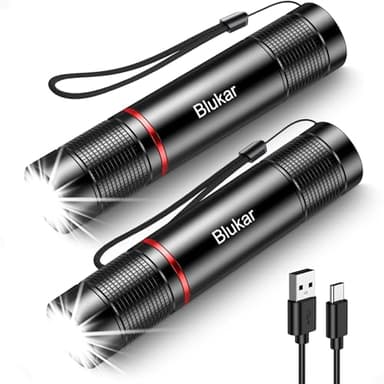 Blukar Lampe Torche LED Rechargeable, [Lot de 2] 2000LM Lampe de Poche LED Ultra Puissante en Aluminium, 4 Modes d'éclairage & Zoomable, Étanche & Longue Durée pour Camping/Randonnée/Urgence