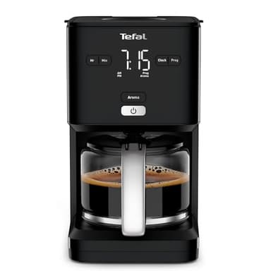 Tefal Cafetière filtre, 10 à 15 Tasses, 1.25 L, Filtre, Programmable 24h, Arrêt Automatique, Ecran numérique, Système anti-goutte, Smart'n Light, Noir, CM600810