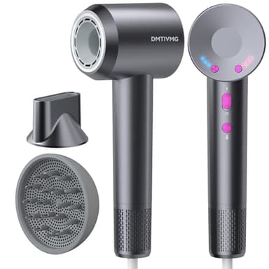 DMTIVMG Seche Cheveux 500 Millions Sèche Cheveux Ionique Voyage 1600W 160 000 tr/min 12 Mode 4 Température Séchage Rapide Hair Dryer Professionnel Silencieux Léger 3 Vitesses (Gris Foncé)