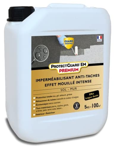 GUARD INDUSTRIE - ProtectGuard EM Premium Effet Mouillé - Imperméabilisant Hydrofuge, Ravive Couleur - Protection contre l’Eau et les Taches - Fabrication Française - Bidon - 5 L - Traite 100m2