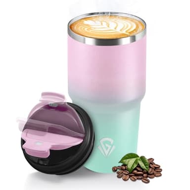 HoneyHolly Mug Isotherme 600 ML, Réutilisable, Tasse Isotherme pour Café, Acier Inoxydable 304, Emporter, Anti-fuite, Double Paroi, Étanche Gobelet de Voyage pour Café Chaud et Froid, Lait et Thé