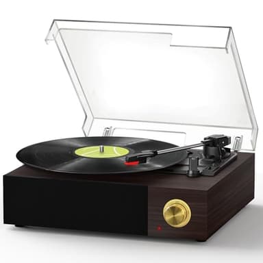 Platine Vinyle, FYDEE Tourne Disque avec Bluetooth, Vitesses 33/45/78 Tours, Haut-parleurs Stéréo Intégrés, Sortie RCA pour Appareils Externes et Couvercle Transparent - Ébène