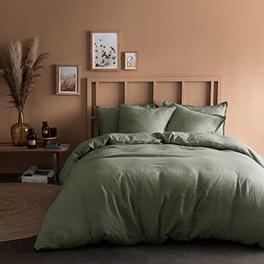 MATT & ROSE Housse de Couette 260x240 cm Unie Lin LAVÉ 2 Personnes | 100% Lin Lavé | Oeko-TEX | Lichen