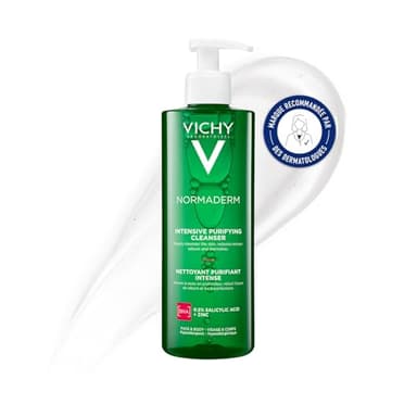 Vichy, Normaderm, Phytosolution Gel Purifiant Intense, Nettoie en Profondeur Intensément, Enrichi en Minéraux & Probiotiques, Pour Peaux Acnéiques, 400 ml